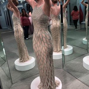 Beautiful beaded dress , is like a blush color & silver beads